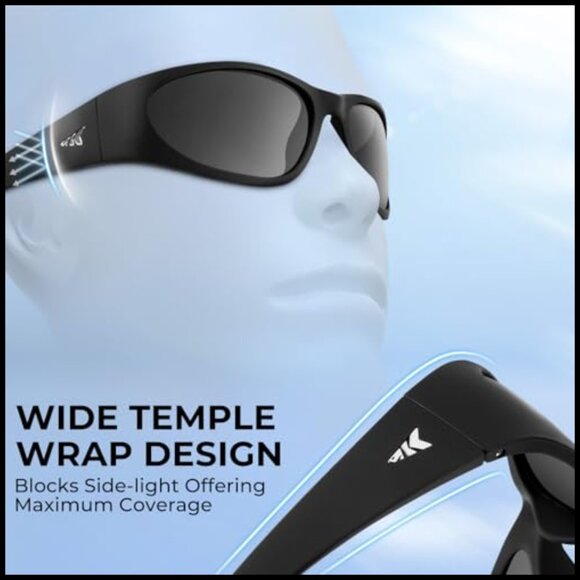 Polarized Sport Sunglasses with Grilamid Frame, Wide Temple Wrap for Driving - Picture 2 of 6